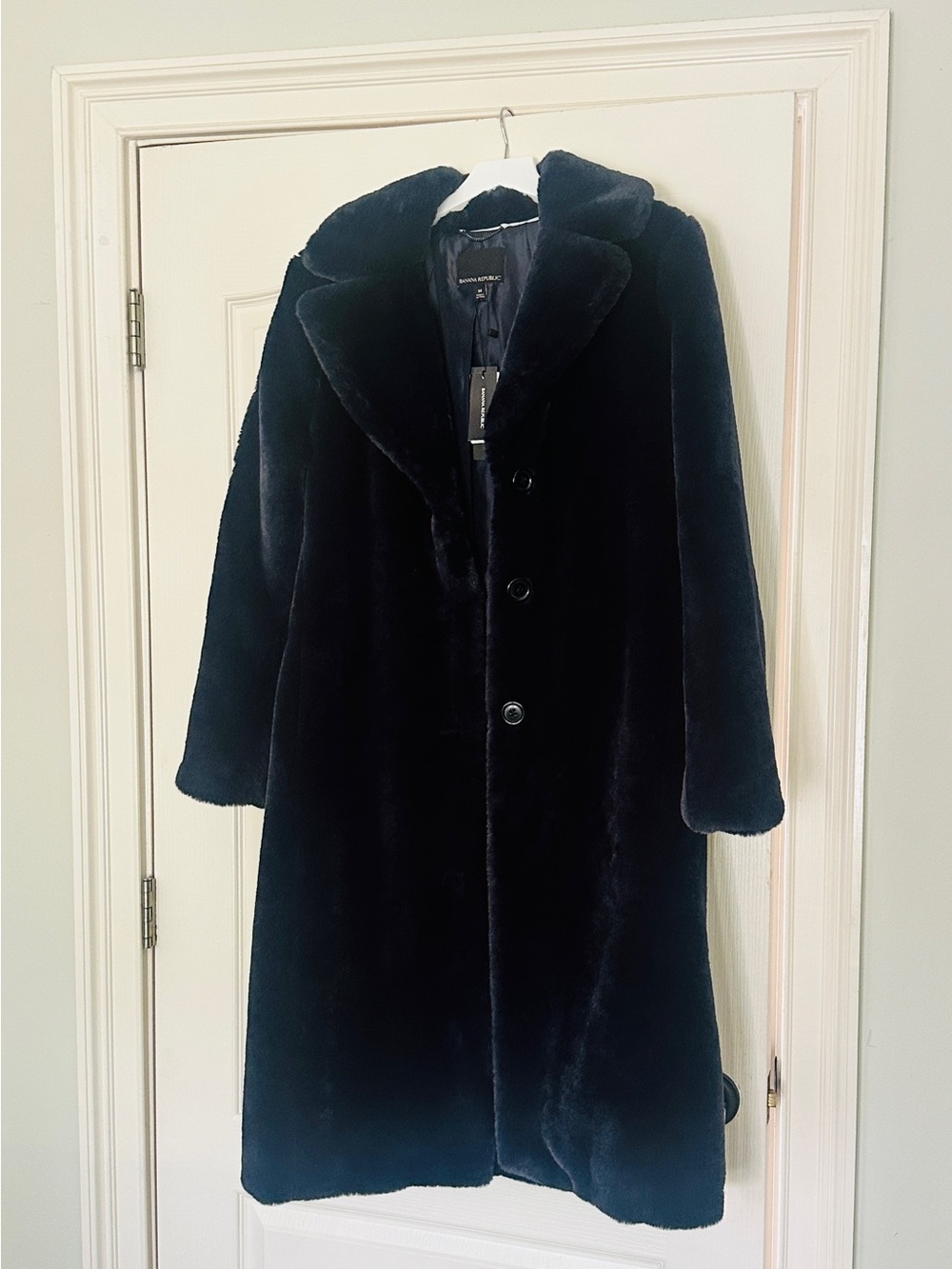 NWT Banana Republic Long Plush Faux Fur Coat in Deep Navy